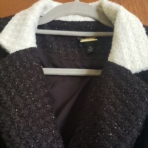 Alexia Admor Black Coat with White Collar & Pearl/Rhinestone Buttons